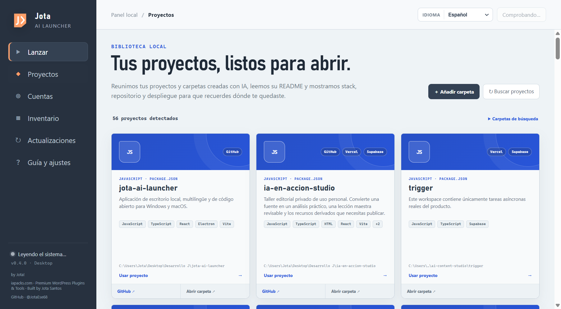 Jota AI Launcher's visual project library